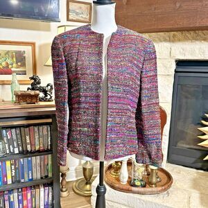 Vintage Doncaster Women’s Cropped Blazer – 100% Silk – Multicolor Tweed Size 10